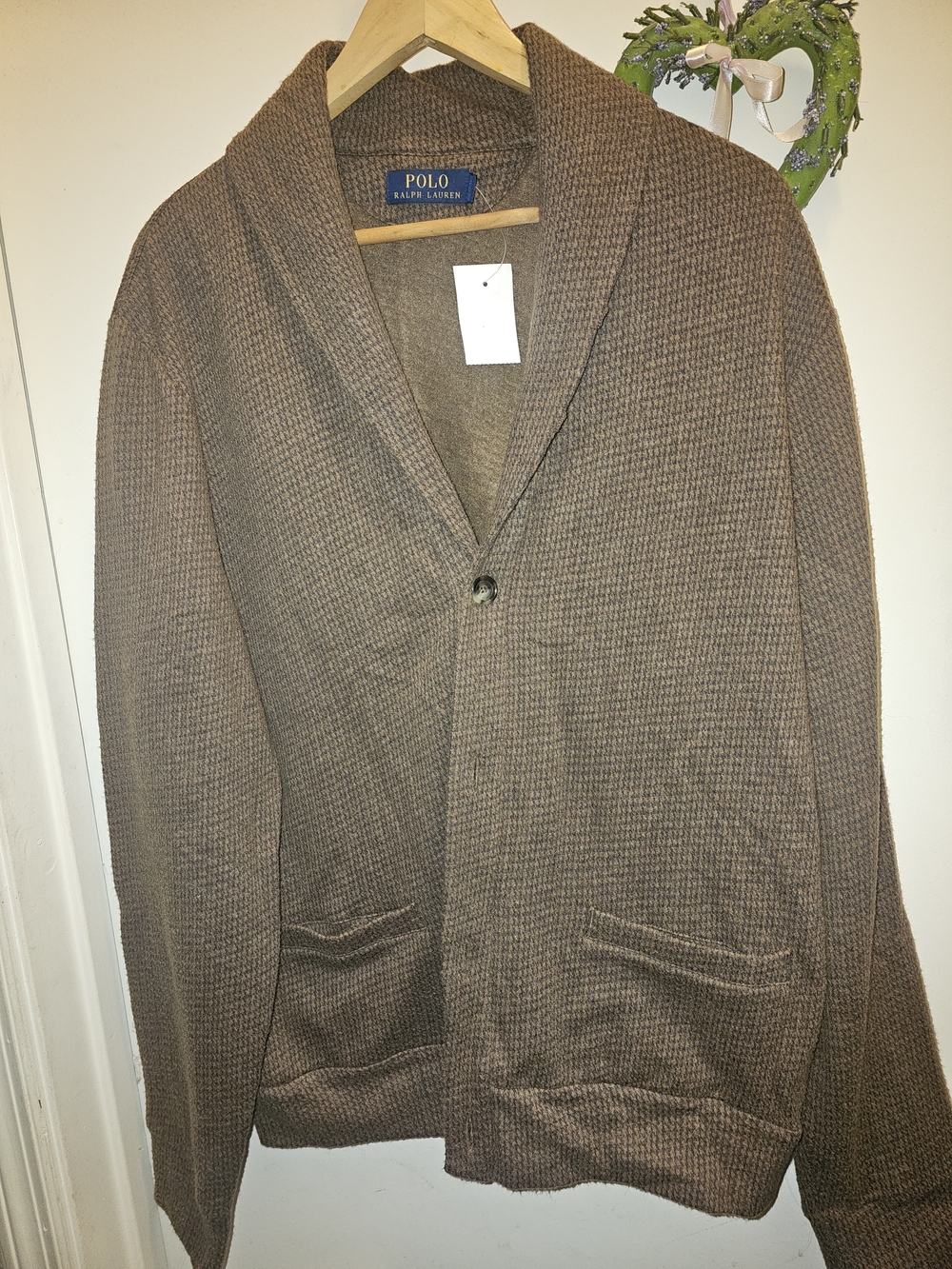 Dark Academia Nwt Polo Ralph Lauren Shaw Collar Cardigan Waffle Knit Brown LG